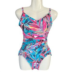 Aqua Green Tropical Print Swimsuit Medium